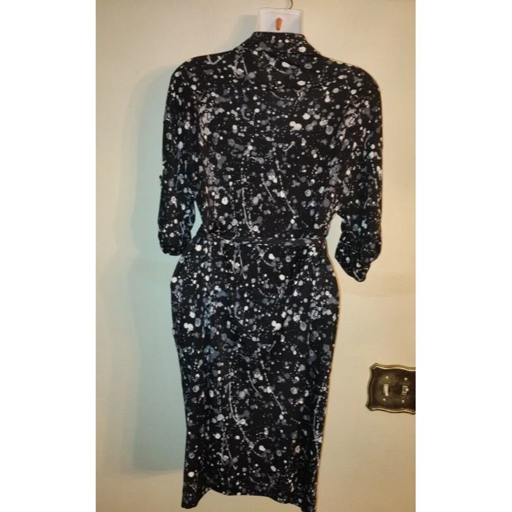 Women's Tory Burch 100% Silk Black White Belted Dress Size Small